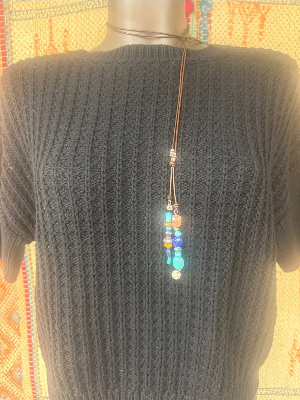 5 tassel lariat leather cord necklace. New with tags from Sundance.